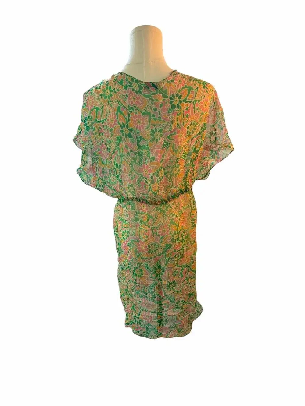 Miguelina Women's Size S Floral Print 100% Silk Kaftan Cover Up